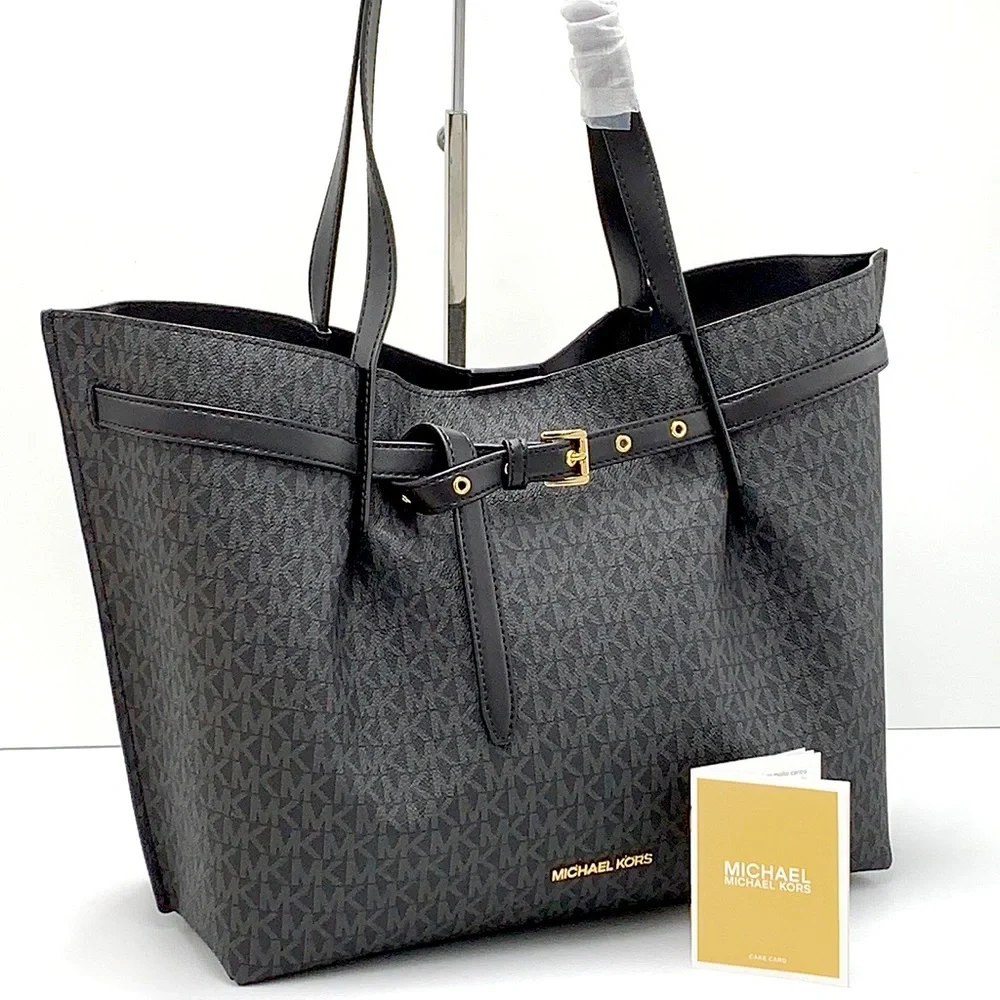 MICHAEL KORS EMILIA LARGE EAST WEST TOTE BLACK SIGNATURE COLOR